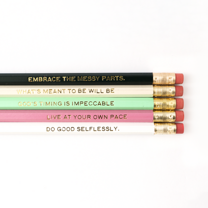 Golden Thoughts Inspirational Pencil Set with uplifting messages