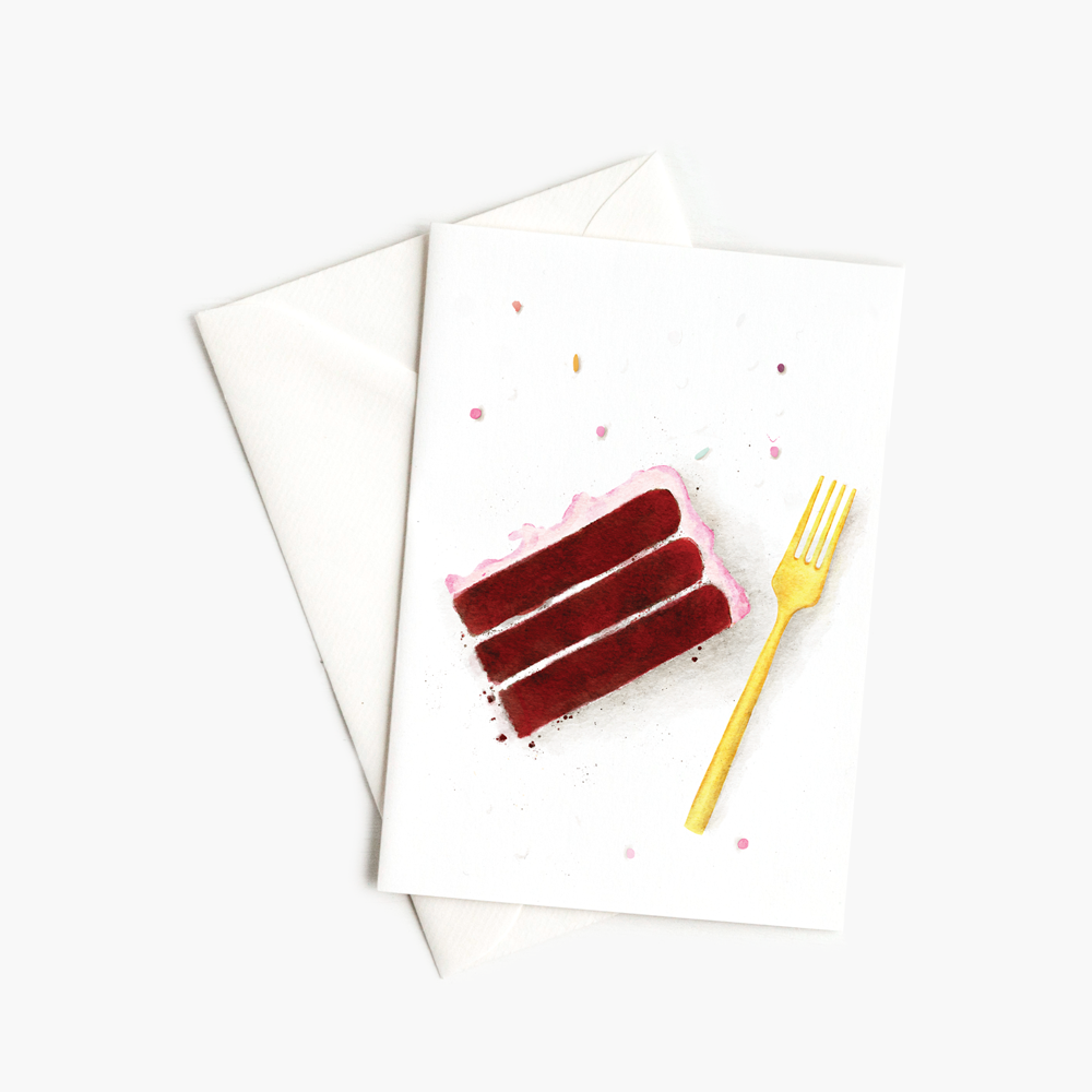Bday Cake notecard - Red Velvet Slice